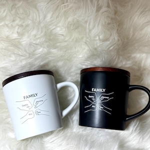 Custom Ceramic 14OZ  Mug With Wood Lid, Personalized Logo Mug, Corporate, holiday,birthday,name engraved  Gift, Coffee Lover, Business Logo, Family Mug, Gift for Mom, Gift for Dad, Coffee Mug for Her and Him
