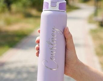 Custom Engraved 26oz Water Bottle, Dual Sip, Insulated Travel Flask, Large Travel Tumbler