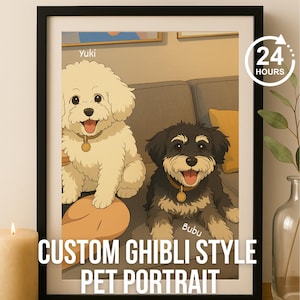 Portrait d'animal de compagnie personnalisé pour chiens/chats, portrait d'animal de compagnie de style Ghibli, portrait d'animal de compagnie de dessin animé mignon, cadeau pour amoureux des animaux de compagnie, art mignon pour animal de compagnie à partir d'une photo, chien d'anime