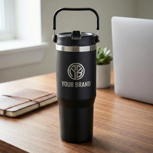 Personalized Engraved 30oz Tumbler, Flip Straw Travel Cup, Laser Engraved Logo, Custom Logo Mug, Named Gift