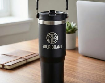 Personalized Engraved 30oz Tumbler, Flip Straw Travel Cup, Laser Engraved Logo, Custom Logo Mug, Named Gift