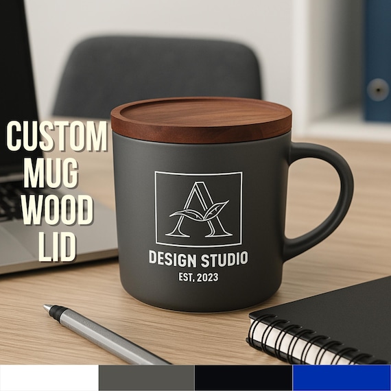 Custom Coffee Mug, Personalized Mug Gifts, Custom Logo Mug, Personalized Logo Mug, Corporate Gift, Ceramic 16OZ  Mug With Wood Lid, Engraved
