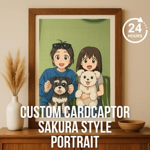 Custom Cardcaptor Sakura Style Portrait for Couple, Family & Pet, Personalized Cartoon Drawing, Custom Photo to Anime Art, 24 h delivery