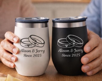 Vasos de vino personalizados para pareja, regalo de San Valentín, regalo de aniversario personalizado grabado para esposo y esposa, juego de acero inoxidable