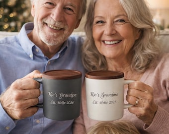 Regalo grabado personalizado, taza de café de cerámica personalizada con tapa de madera, taza de espresso, regalo de cumpleaños, aniversario, para abuelos