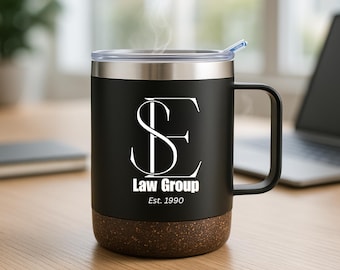 Taza personalizada grabada con láser, base de corcho, taza de café aislante, regalo corporativo, vaso de 12 oz.