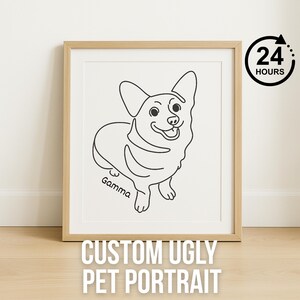 Funny Custom Ugly Pet/Dog/Cat Portrait | Personalized Pet Line Art | Digital Download Dog Cat Drawing | Great Gift + Mug Bundle Discount