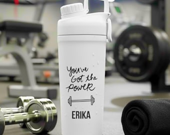 Botella mezcladora de proteínas isotérmica personalizada / Botella de gimnasio de acero inoxidable grabada a medida / Regalo fitness para él o ella, accesorio de entrenamiento