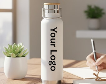 Vaso de viaje personalizado con grabado, 22 oz, botella de agua térmica, tapa de bambú grabable, tu logotipo