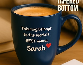 Taza de café de cerámica personalizada, nombre personalizado, 16 oz, esmalte con apariencia de esmalte