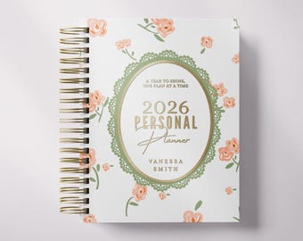 Personalized 2026 Planner – Floral Gold Foil, Custom Name