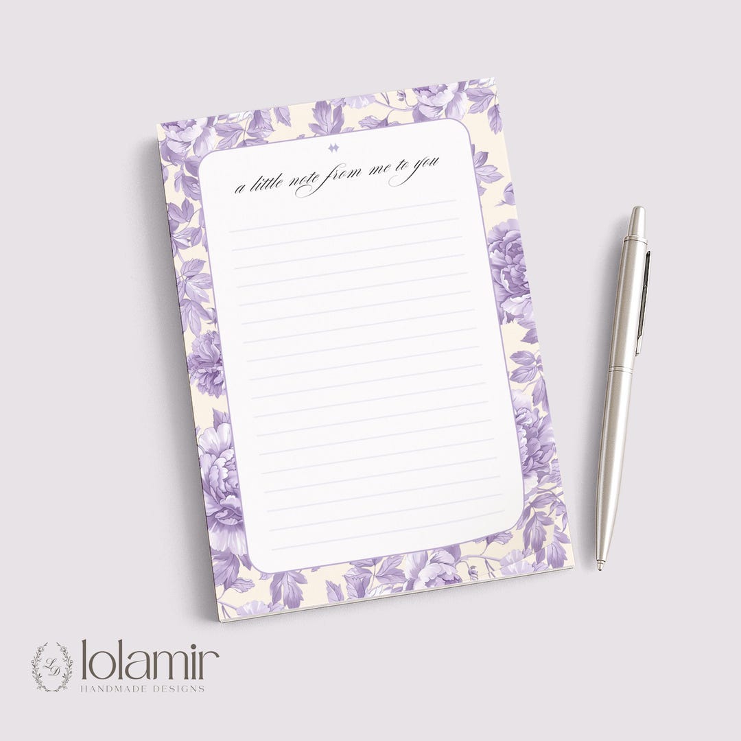 Floral Notepad “A Little Note From Me to You” | Lilac Flowers Yellow ...