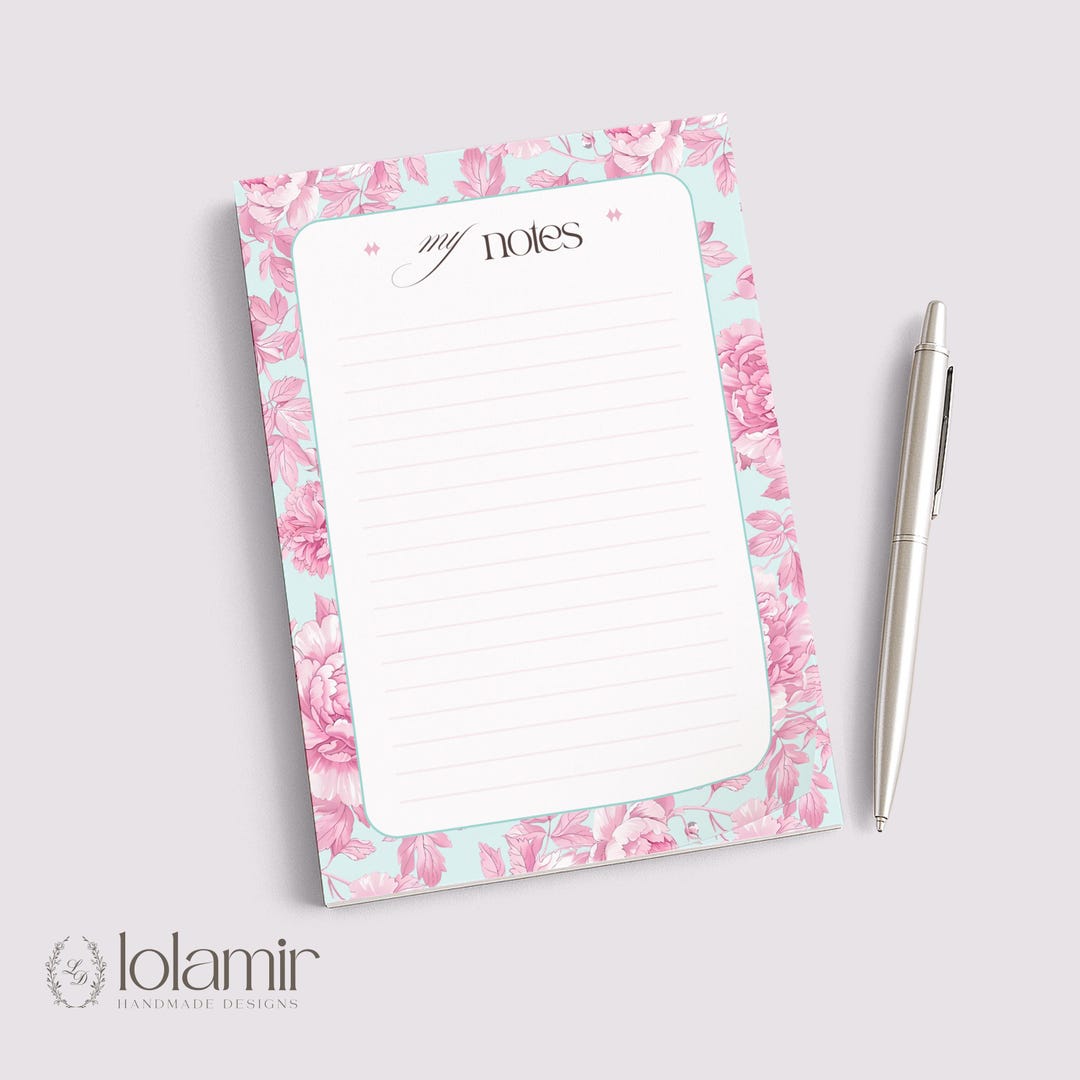Floral Lined Notepad | Pastel Pink Teal Desk Stationery Pad (5x7) - Etsy
