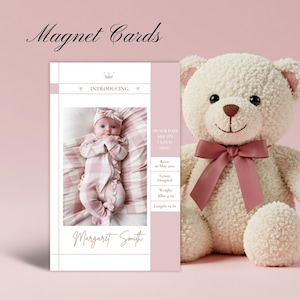 Ímã personalizado para anúncio de nascimento de bebê – Lembrança com foto personalizada e envelope | Presente magnético para recém-nascida em estilo moderno