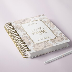 Personalized Tan 2026 Daily Planner, Romantic Lilies Hardcover Planner with Foil Name, Classic Daily Planner image 4