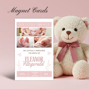 Ímã personalizado para anúncio de nascimento de bebê – Lembrança com foto personalizada e envelope | Presente magnético para recém-nascida em estilo moderno