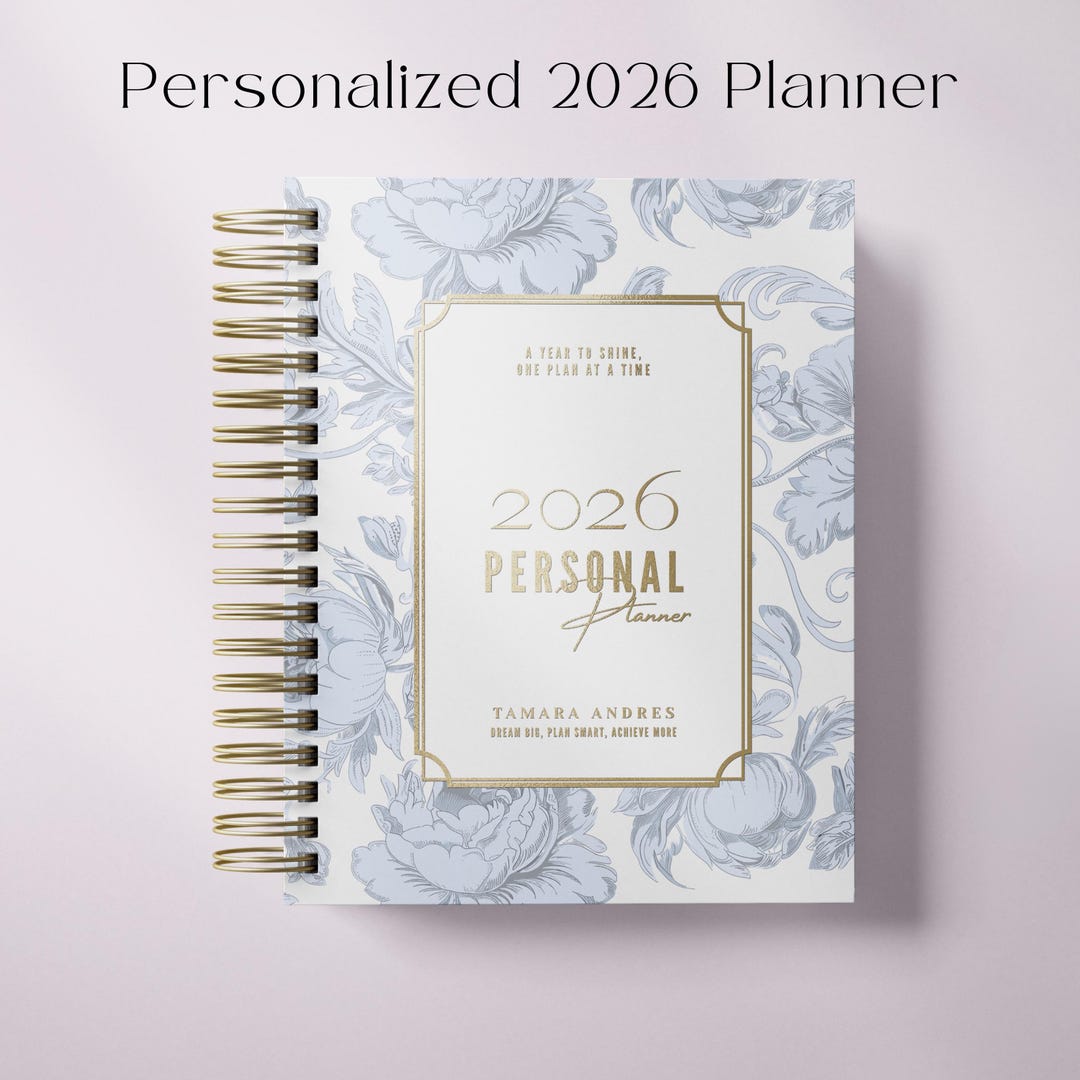 Personalized Blue 2026 Daily Planner, Romantic Lilies Hardcover Planner ...