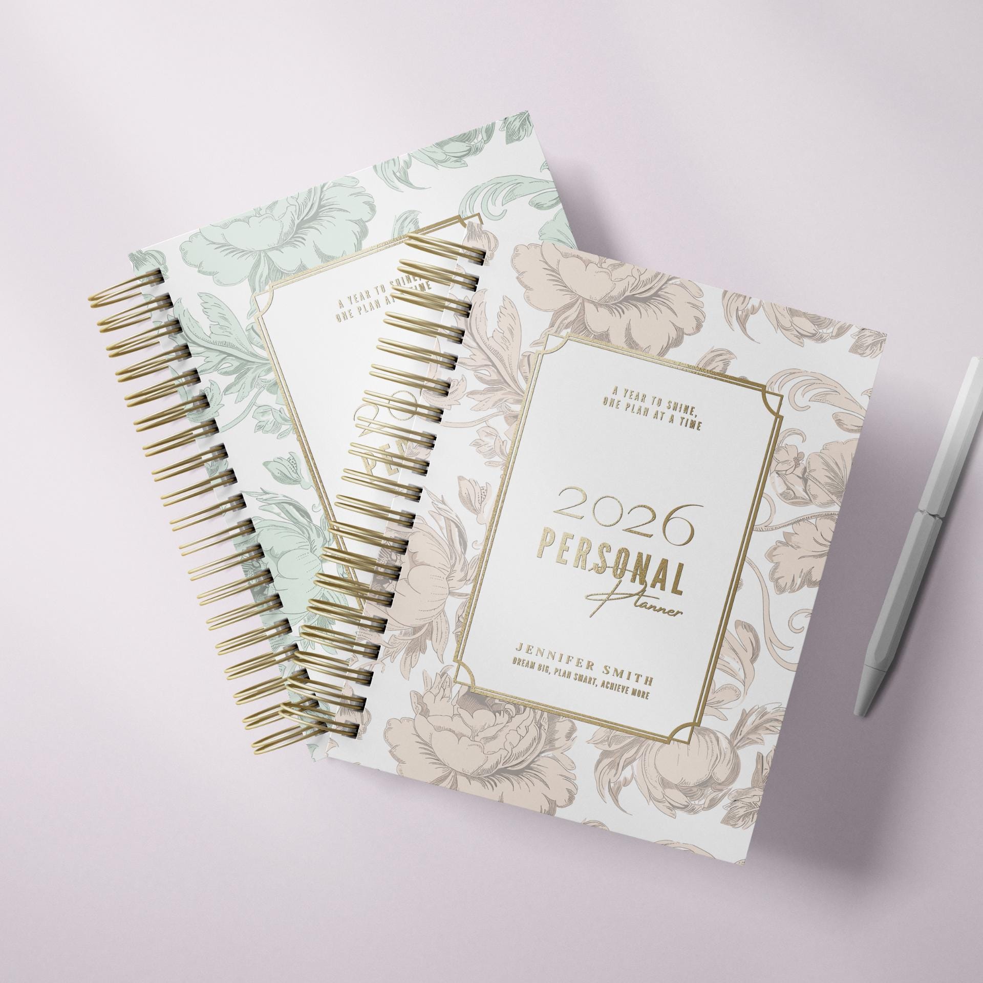 Personalized Tan 2026 Daily Planner, Romantic Lilies Hardcover Planner ...