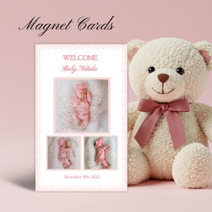 Personalisierte Baby Geburtsanzeige Magnet - Benutzerdefiniertes Foto Andenken mit Umschlag | Neugeborene Mädchen Magnet Geschenk in Modern