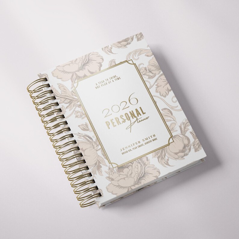 Personalized Tan 2026 Daily Planner, Romantic Lilies Hardcover Planner with Foil Name, Classic Daily Planner image 3