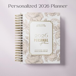 Personalized Tan 2026 Daily Planner, Romantic Lilies Hardcover Planner with Foil Name, Classic Daily Planner image 2