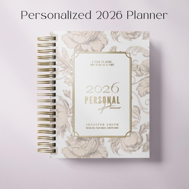 Personalized Tan 2026 Daily Planner, Romantic Lilies Hardcover Planner with Foil Name, Classic Daily Planner image 2
