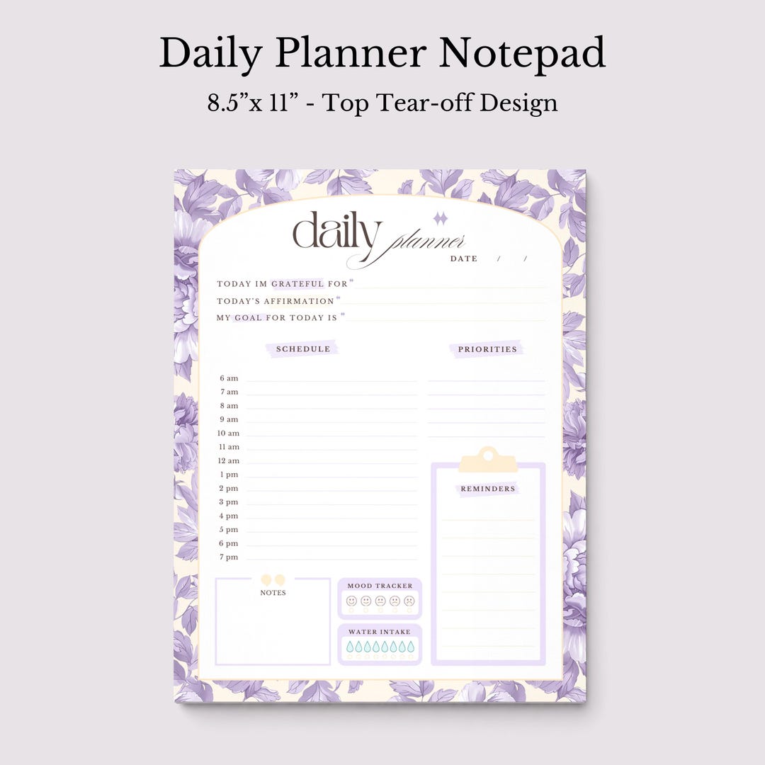 Daily Planner Notepad Floral Lilac Yellow | Tear off Undated Letter ...