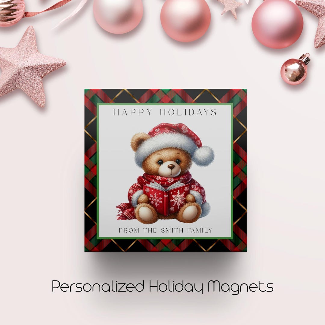 Personalized Christmas Fridge Magnets - Plaid Holiday Set of 12 - Etsy
