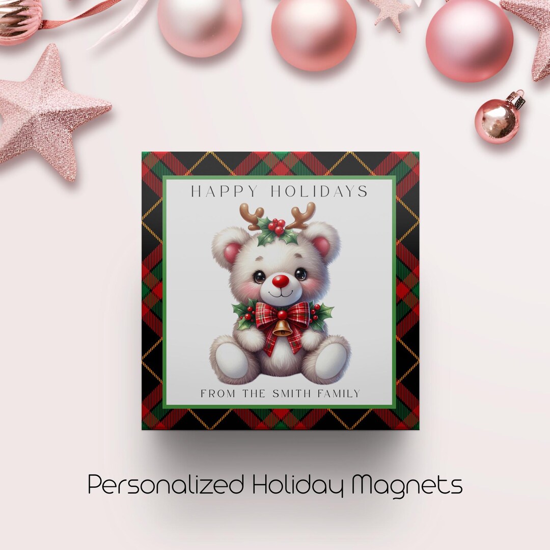 Personalized Christmas Fridge Magnets – Plaid Holiday Keepsake, Set of ...