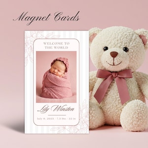 Personalisierte Baby Geburtsanzeige Magnet - Benutzerdefiniertes Foto Andenken mit Umschlag | Neugeborene Mädchen Magnet Geschenk in Modern