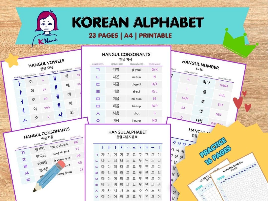 Korean Math Letters Korean Alphabet & Numbers Practice Sheet - Etsy