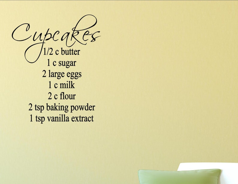 cupcakes recipe vinyl wall words quotes and sayings 1057 | etsy