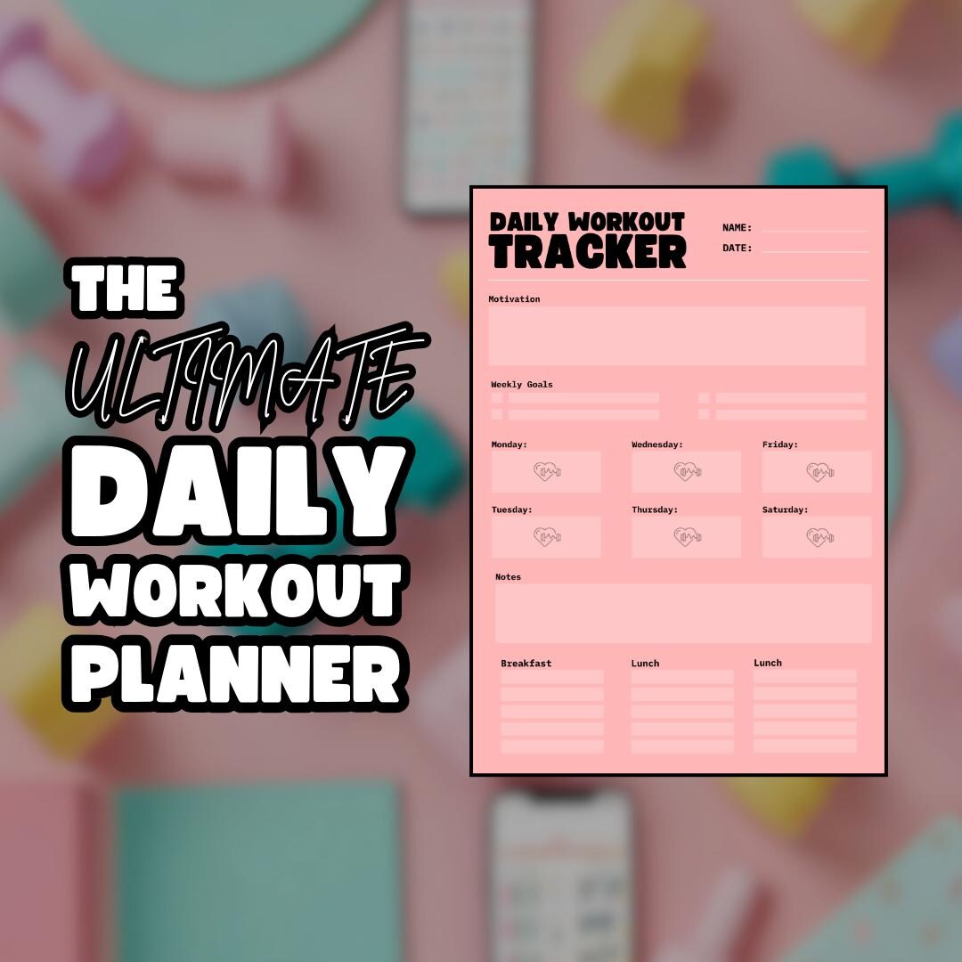 Daily Workout Planner, Fitness Tracker Printable, Exercise Log PDF, Wellness Journal Template ...