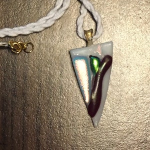 White Triangle with Red and Green Dichroic Fused Glass Pendant P-01 OOAK sra cgge image 1