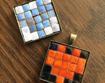 Tile Heart Mosaic - Red-Orange OR Blue - handmade - T-02-03-04 - OOAK - SRA - cgge