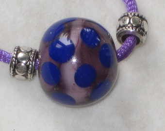 Purple and White Encased Bead with Blue Dots and Purple Satin Cord - B-02 - OOAK