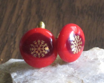 Red Dragon Eyes Fused Glass and Gold Cuff Links - CL-03 - OOAK - cgge - SRA