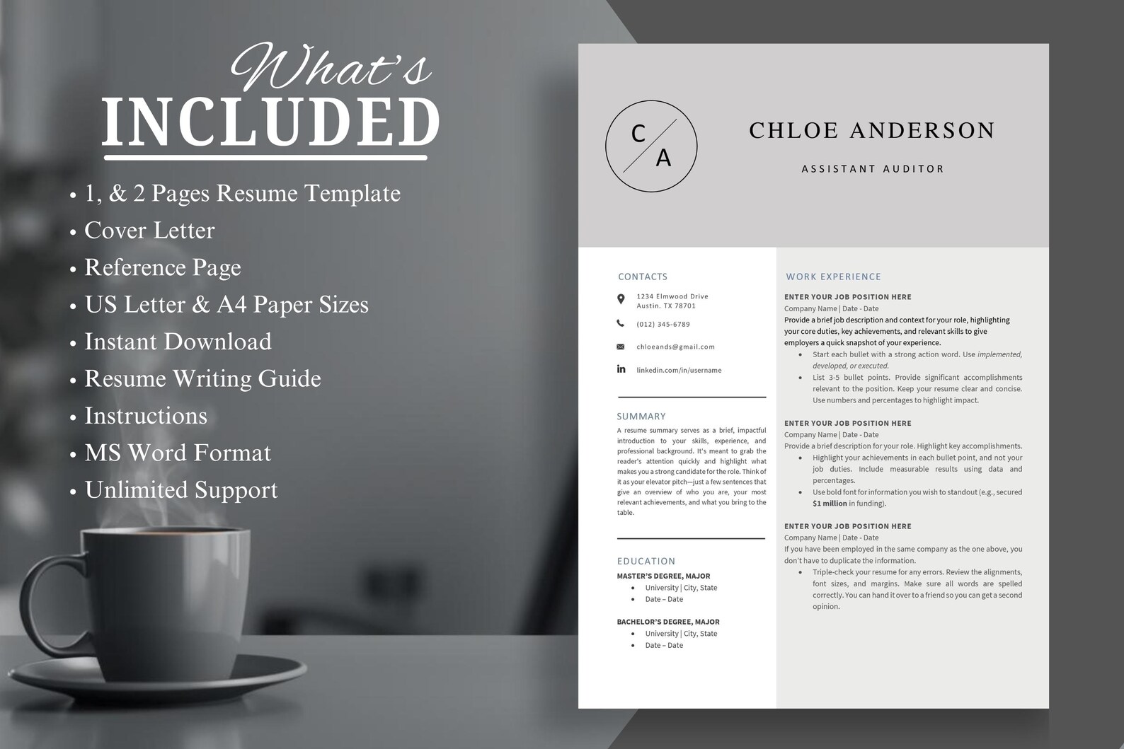 ATS Friendly Resume Template for Google Docs, & Word | Professional ...