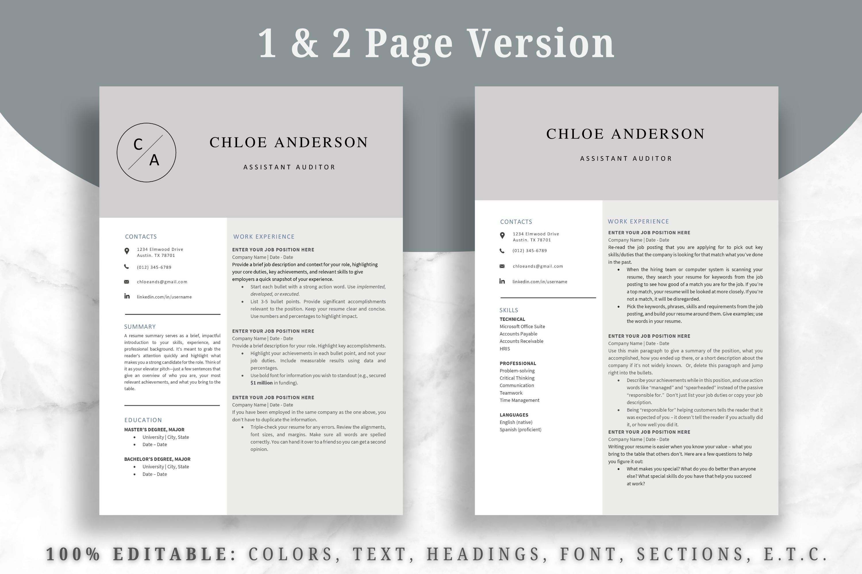 ATS Friendly Resume Template for Google Docs, & Word | Professional ...