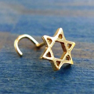 14K Star of David Nose Stud. Handmade Recycled Gold Body Piercing Jewelry. Nostril Screw Magen David Judaica Star Lobe Cartilage Earring. image 4