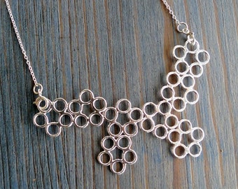 Molecule. Versatile Shiny Handmade Sterling Silver Pendant Necklace #2. Dynamic Jewelry Inspired By Science. Circles Amorphous Shape Flat.