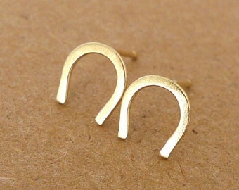 14K Recycled Gold Horse Shoe Stud Earrings. Riding Horse Lover Equestrian Gift. Symbol Luck Evil Eye Protection Mother & Daughter.