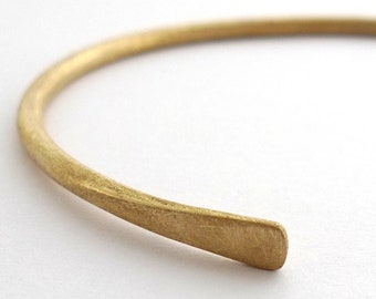 Endless. 14K Solid Gold Open Cuff Bracelet. Round Comfortable Minimalist Rustic Earthy Handmade Textured Rough Unpolished Fair Trade Bangle.