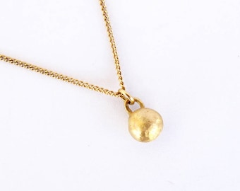 Tiny Dome Charm. 14K Solid Gold Pendant. Minimal Unpolished Matte Textured 14K Recycled Gold Ball Pebble. Mom Girlfriend Gift Necklace.