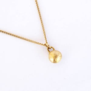 Tiny Dome Charm. 14K Solid Gold Pendant. Minimal Unpolished Matte Textured 14K Recycled Gold Ball Pebble. Mom Girlfriend Gift Necklace. image 1