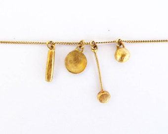 Tiny Treasures Necklace. 14K Solid Recycled Gold Pendant Charms + Yellow Gold Chain. Rustic Handmade Organic Unpolished Shapes Necklace.