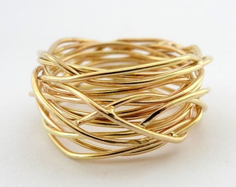 Roots. 14K Solid Gold Wire Coils Wrap Ring. Floating Chunky Big Statement Wedding Band. Modern Wide Infinity Freeform Large 585 Handmade.