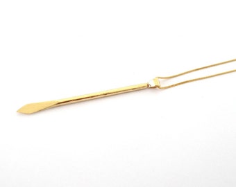 Sexy Gold Toothpick. 9ct Gold Rustic Real Toothpick Pendant. 9K Recycled Gold Y Vertical Necklace Hammered Rough Long Unisex Chefs Charm.