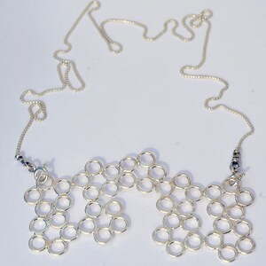 Molecule. Versatile Silver Lace Statement Pendant Necklace. Hand Made Silver Neck Piece. Inspired By Science. Featured on Design-Milk. image 2