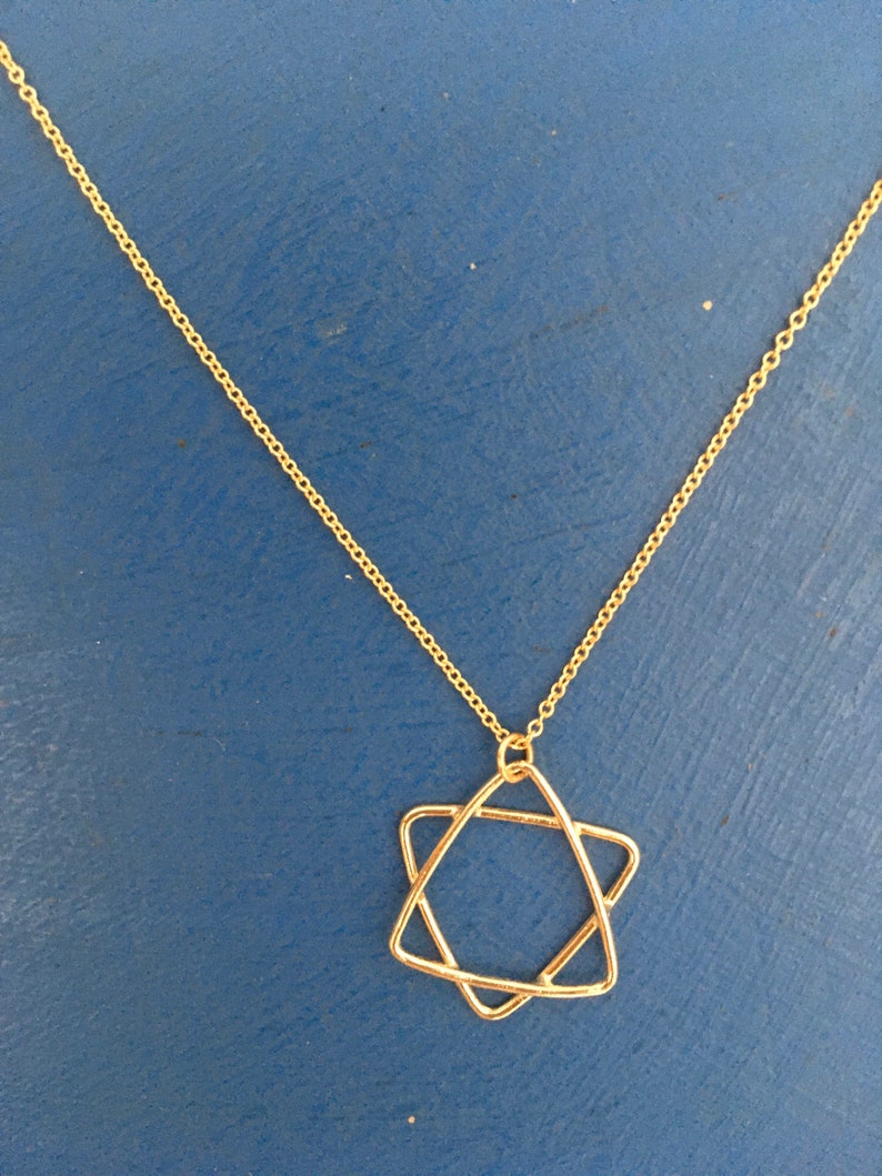 Handmade 14K Gold Star of David Pendant Charm. Unisex Gold Jewish Symbol. Protection Star Recycled Solid Gold Amulet. Layering Magen David.. With 14k rolo chain